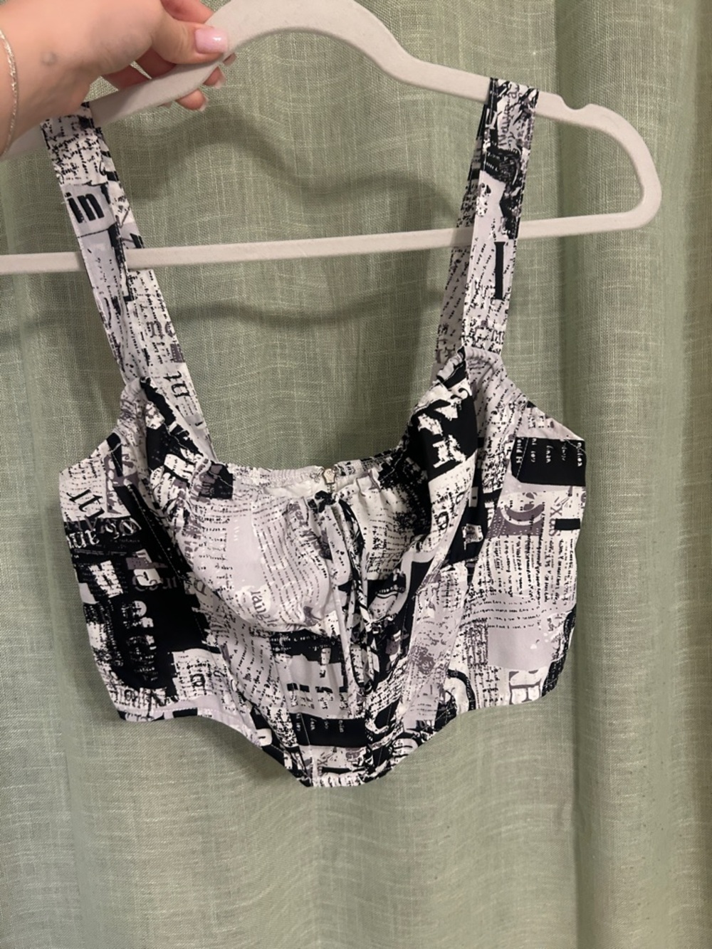 Black & White Newspaper Print Bustier Top